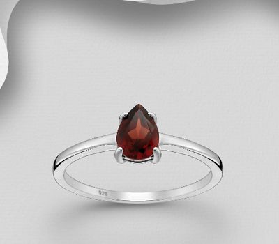 La Preciada - 925 Sterling Silver Droplet Ring, Decorated with Garnet