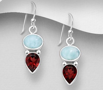 925 Sterling Silver Hook Earrings, Decorated with Various Gemstones