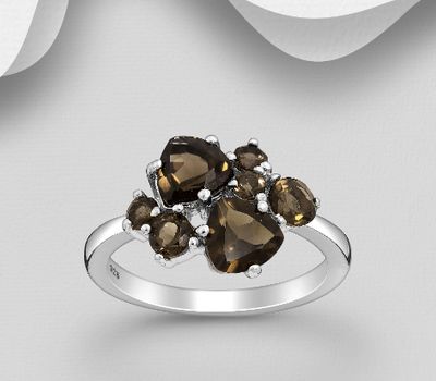 925 Sterling Silver Ring, Decorated with Smoky Quartz