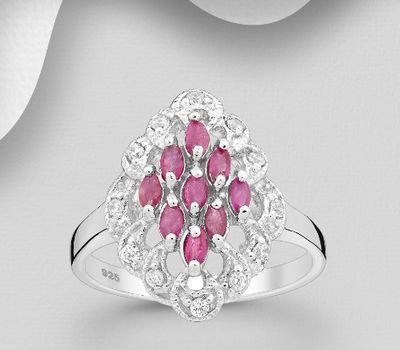 925 Sterling Silver Ring, Decorated with CZ Simulated Diamonds and Various Gemstones