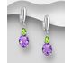 La Preciada - 925 Sterling Silver Omega Lock Earrings, Decorated with Various Gemstones