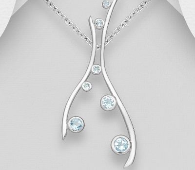 925 Sterling Silver Abstract Pendant, Decorated with Sky-Blue Topaz