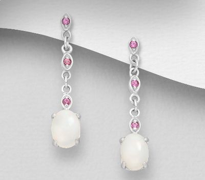 La Preciada - 925 Sterling Silver Push-Back Earrings, Decorated with Various Gemstones