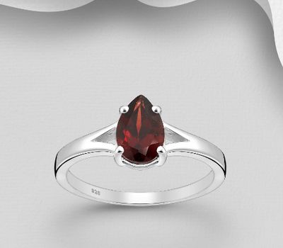 La Preciada - 925 Sterling Silver Droplet Ring, Decorated with Garnet