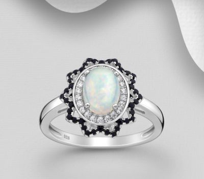 La Preciada - 925 Sterling Silver Ring, Decorated with CZ Simulated Diamonds and Ethiopian Opal