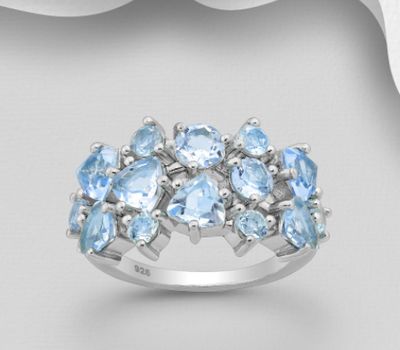 La Preciada - 925 Sterling Silver Ring, Decorated with Sky-Blue Topaz