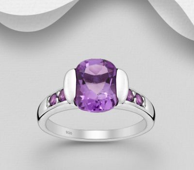 La Preciada - 925 Sterling Silver Ring, Decorated with Amethyst