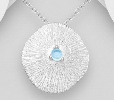 925 Sterling Silver Pendant, Decorated with Sky-Blue Topaz