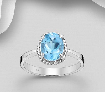 La Preciada - 925 Sterling Silver Solitaire Ring, Decorated with Sky-Blue Topaz