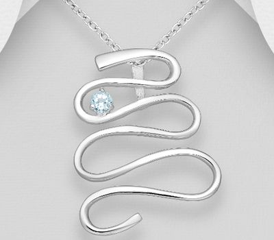 925 Sterling Silver Zigzag Pendant, Decorated with Sky-Blue Topaz