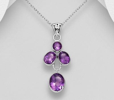 925 Sterling Silver Pendant, Deocrated with Amethyst