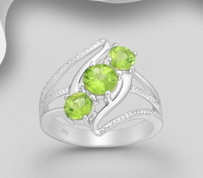 La Preciada - 925 Sterling Silver Ring, Decorated with Peridots or Smoky Quartz