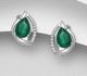 La Preciada - 925 Sterling Silver Omega Lock Earrings, Decorated with CZ Simulated Diamonds and Droplet Shape Green Agate