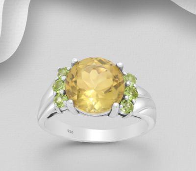 La Preciada - 925 Sterling Silver Ring, Decorated with Peridots and Citrine