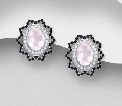 La Preciada - 925 Sterling Silver Oval Omega Lock Earrings, Decorated with CZ Simulated Diamonds and Various Gemstones