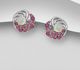 La Preciada - 925 Sterling Silver Omega Lock Earrings, Decorated with CZ Simulated Diamonds, Ethiopian Opal and Rhodolite