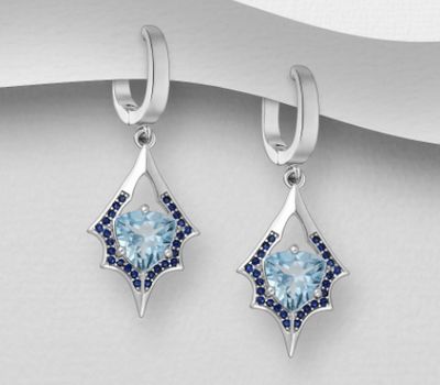 La Preciada - 925 Sterling Silver Omega Lock Earrings, Decorated with CZ Simulated Diamonds and Various Gemstones