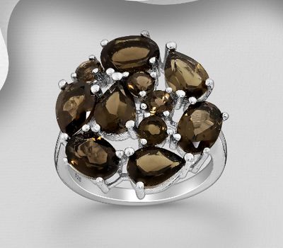 925 Sterling Silver Ring, Decorated with Smoky Quartz