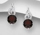 La Preciada - 925 Sterling Silver Omega Lock Earrings, Featuring Swirl Design, Decorated with CZ Simulated Diamonds and Brilliant-Cut Garnet