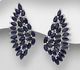 La Preciada - 925 Sterling Silver Omega Lock Earrings, Decorated with Marquise-Cut Blue Sapphires