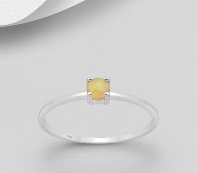 925 Sterling Silver Solitaire Ring, Decorated with Ethiopian Opal