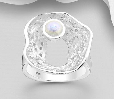 925 Sterling Silver Ring, Decorated with Rainbow Moonstone