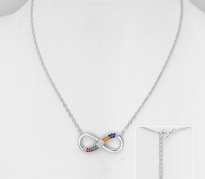 925 Sterling Silver Infinity Necklace, Decorated with Colorful CZ Simulated Diamonds