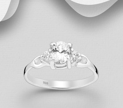 925 Sterling Silver Ring Decorated with CZ Simulated Diamonds