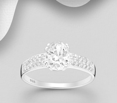 925 Sterling Silver Ring, Decorated with CZ Simulated Diamonds