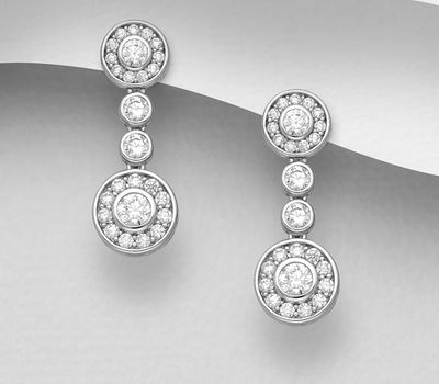 925 Sterling Silver Push-Back Earrings, Decorated with CZ Simulated Diamonds