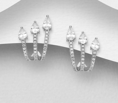 925 Sterling Silver Push-Back Earrings, Decorated with CZ Simulated Diamonds