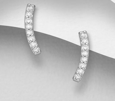 925 Sterling Silver Push-Back Earrings Decorated with CZ Simulated Diamonds