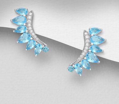 925 Sterling Silver Push-Back Earrings, Decorated with CZ Simulated Diamonds