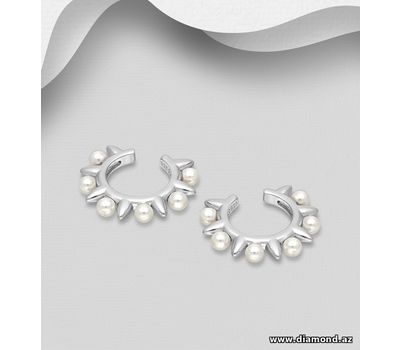 925 Sterling Silver Spike Ear Cuffs, Decorated with Simulated Pearl