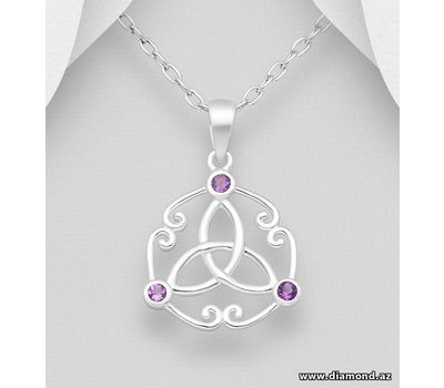 925 Sterling Silver Celtic Pendant, Decorated with Amethyst
