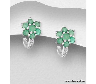 925 Sterling Silver Flower Push-Back Earrings, Decorated with CZ Simulated Diamonds and Various Gemstones