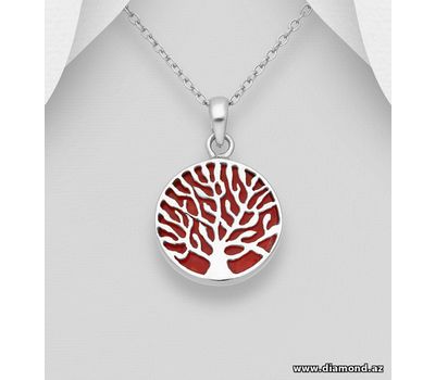 925 Sterling Silver Tree of Life Pendant, Decorated with Resin