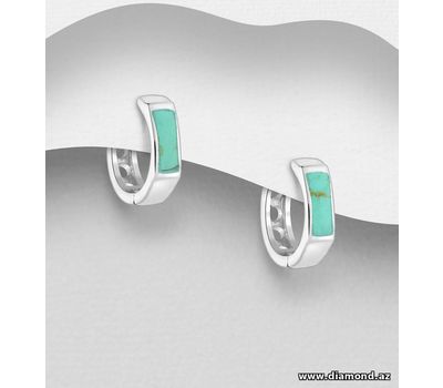 925 Sterling Silver Hoop Earrings, Decorated with Reconstructed Stone or Resin