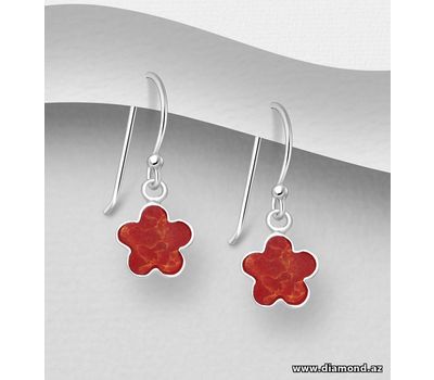 925 Sterling Silver Flower Hook Earrings, Decorated with Resin
