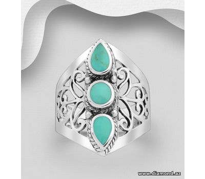 925 Sterling Silver Oxidized Swirl Ring, Decorated with Reconstructed Turquoise or Various Colored Resins