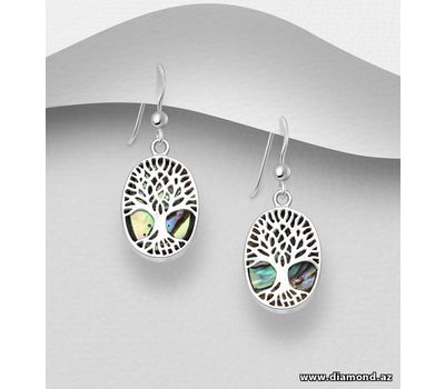 925 Sterling Silver Tree of Life Earrings, Decorated with Shell