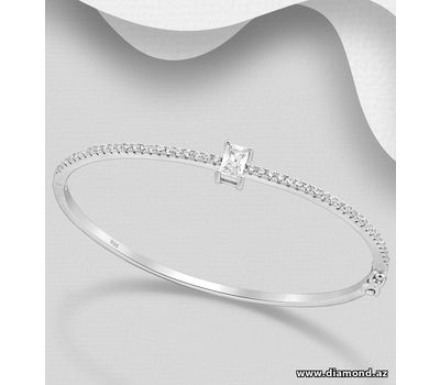 925 Sterling Silver Bangle, Decorated with CZ Simulated Diamonds