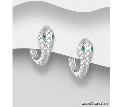 925 Sterling Silver Snake Hoop Earrings, Decorated with CZ Simulated Diamonds