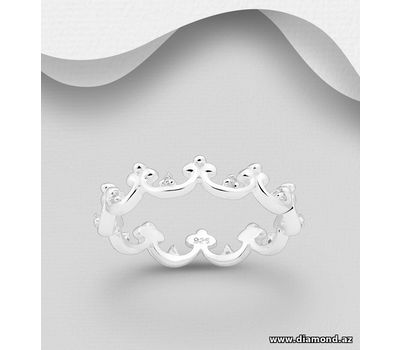 925 Sterling Silver Crown Ring, Decorated with CZ Simulated Diamonds