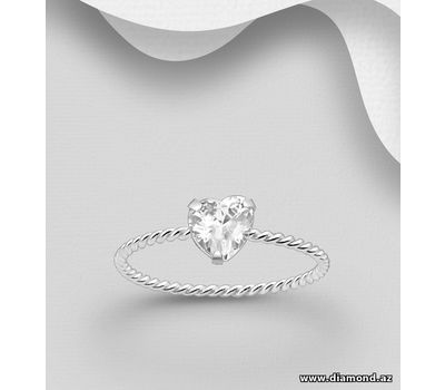 925 Sterling Silver Heart Ring Decorated with CZ Simulated Diamonds