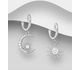 925 Sterling Silver Moon and Sun Push-Back Earrings, Decorated with CZ Simulated Diamonds