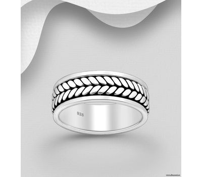 925 Sterling Silver Oxidized Spinnable Ring, Featuring Weave Design