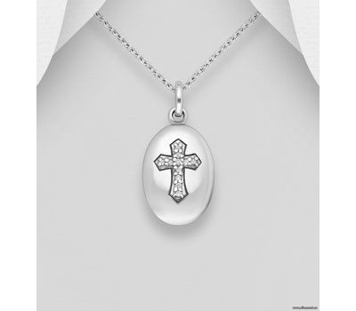 925 Sterling Silver Cross Pendant Decorated With CZ Simulated Diamond