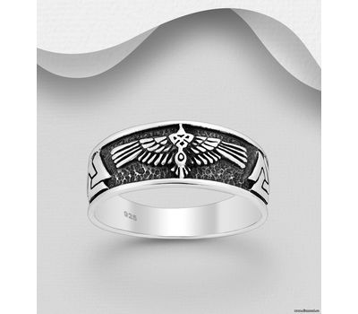 925 Sterling Silver Oxidized Eagle and Valknut Ring