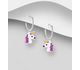 925 Sterling Silver Unicorn Hoop Earrings, Decorated with Colored Enamel